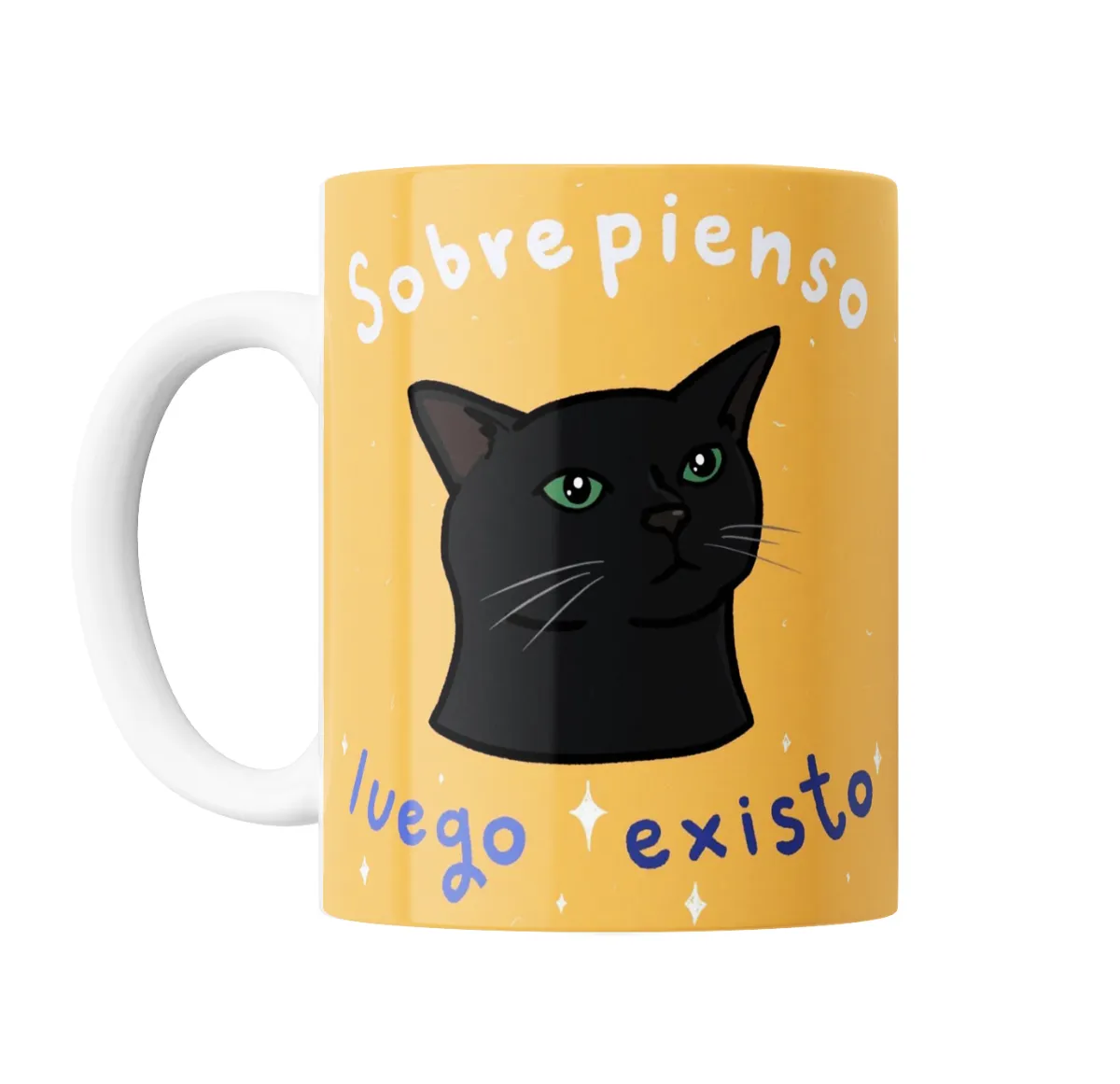 Taza de Cerámica Gato Negro Sobrepienso Luego Existo - vista 2