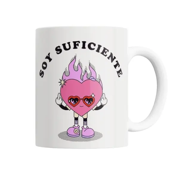Taza de Cerámica Soy Suficiente Corazón en Llamas