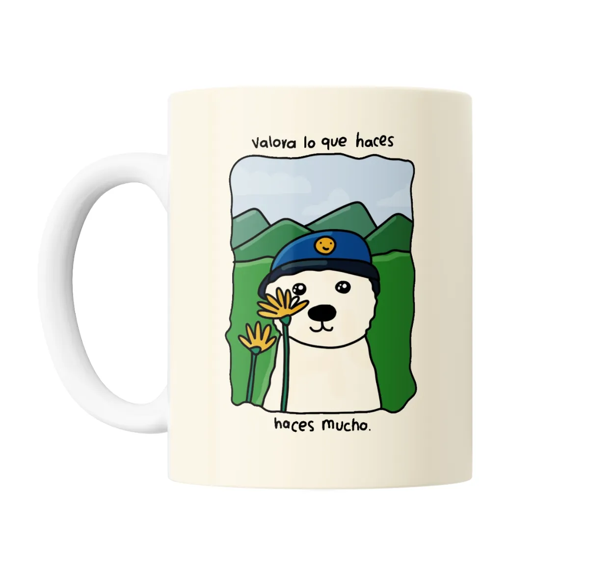 Taza de Cerámica Oso con flores Valora lo que haces - vista 2