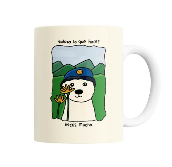 Taza de Cerámica Oso con flores Valora lo que haces