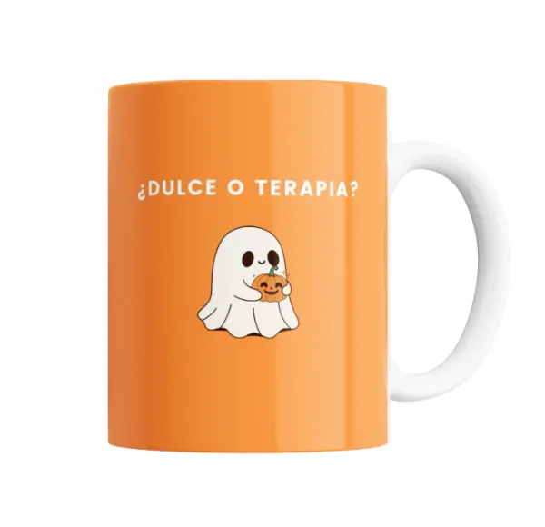 Taza de Cerámica Dulce o Terapia Fantasma Calabaza