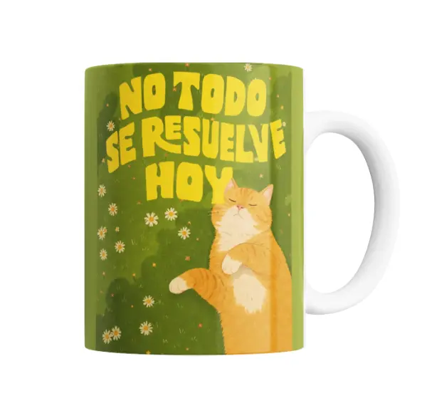 Taza de Cerámica No Todo Se Resuelve Hoy Gato Naranja