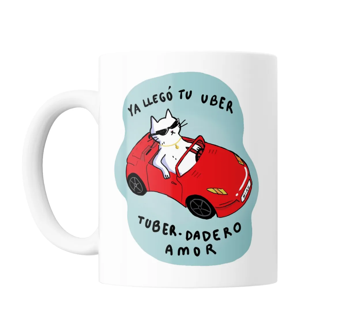 Taza de Cerámica Gato en Auto Rojo Ya Llegó tu Uber - vista 2