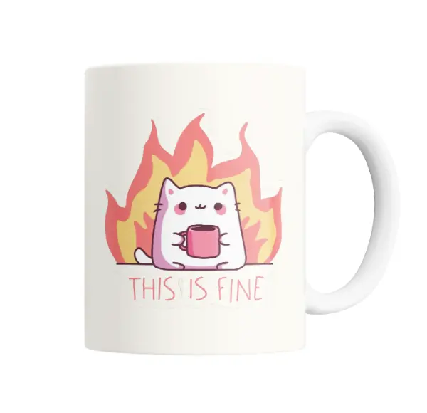 Taza de Cerámica This Is Fine Gato Taza Fuego