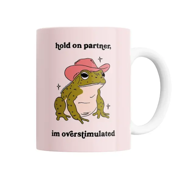 Taza de Cerámica Hold On Partner Sapo Vaquero Overstimulated