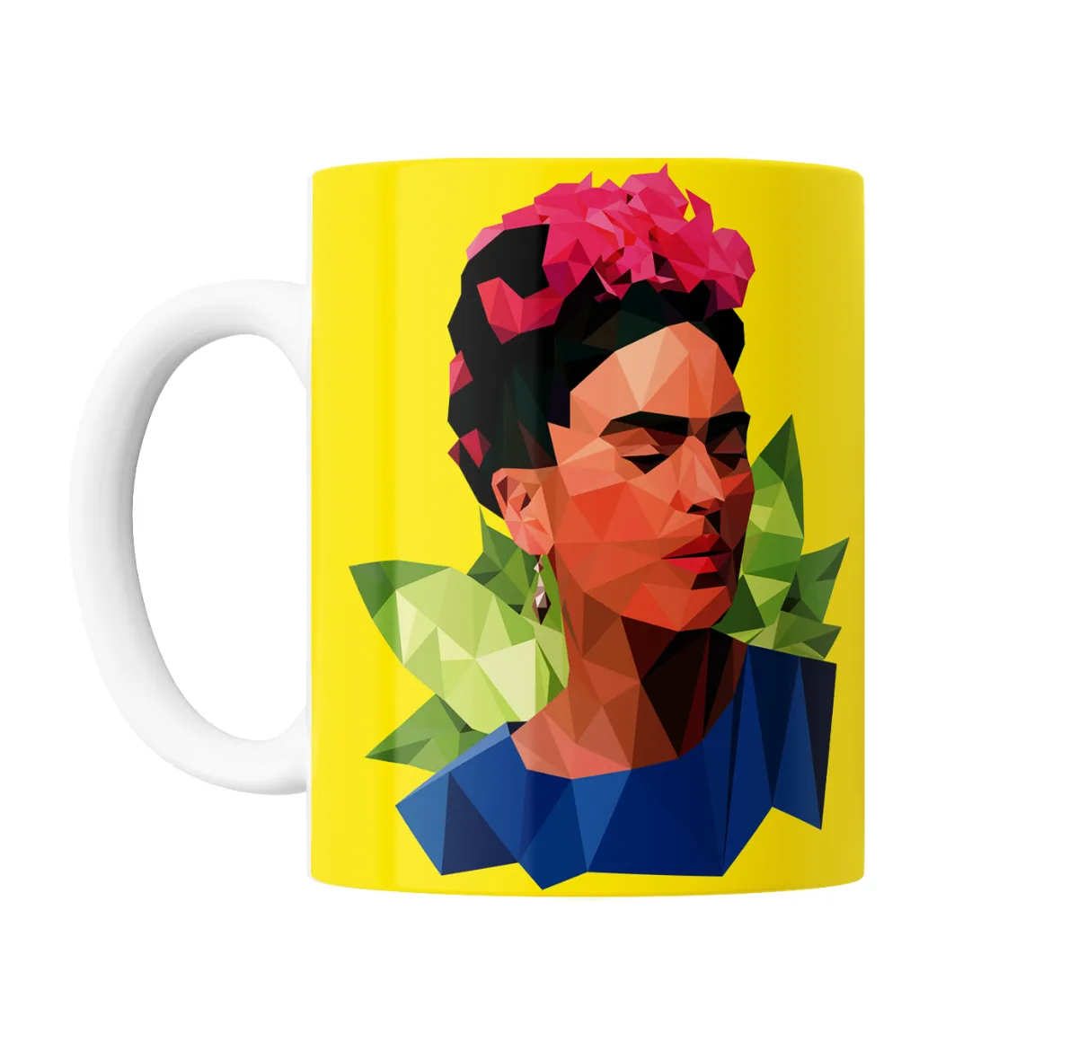 Taza de Cerámica Frida Kahlo Retrato Poligonal con Flores - vista 2