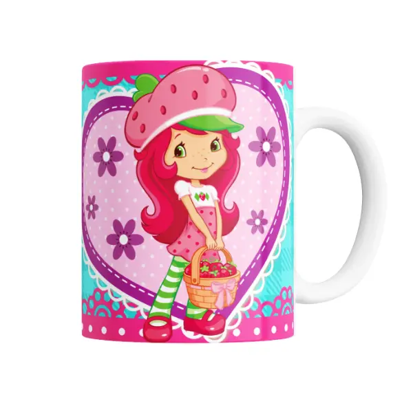Taza de Cerámica Frutillita Rosita Fresita con Canasta de Frutillas