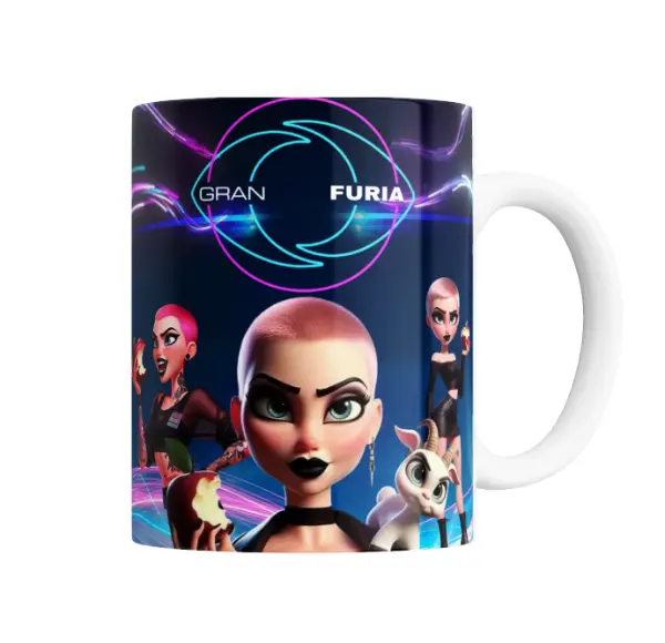 Taza de Cerámica Furia Gran Furia Personajes con Manzana y Cabra