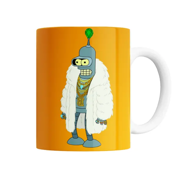 Taza de Cerámica Futurama Bender Rapero con Cadenas y Pelliza