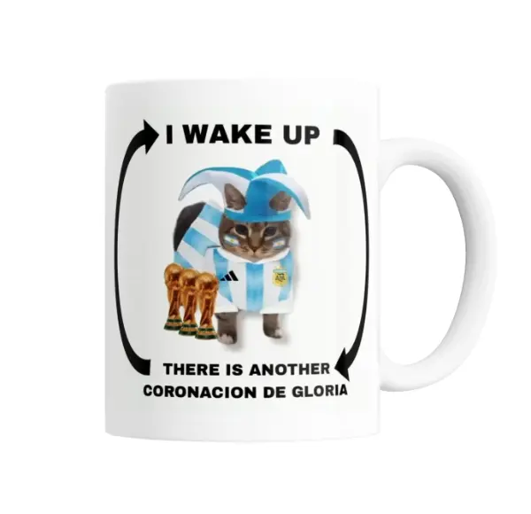 Taza de Cerámica Gato Argentina Tres Copas Coronación de Gloria