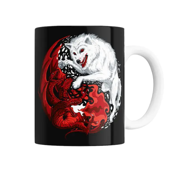 Taza de Cerámica Game of Thrones Lobo Huargo y Dragones