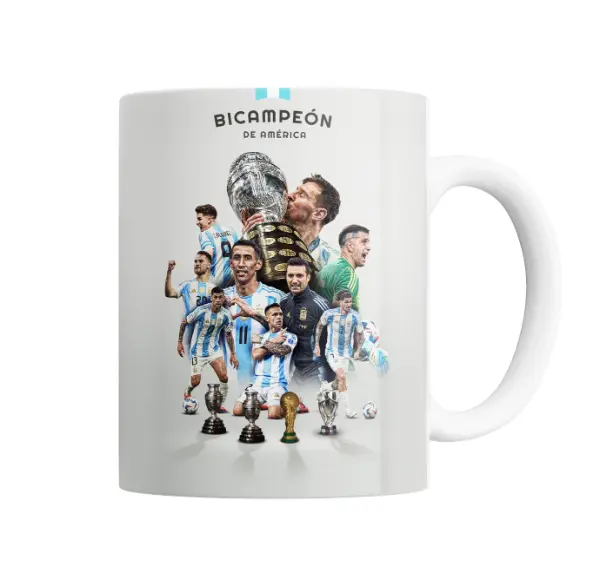 Taza de Cerámica Selección Argentina Bicampeón de América Messi Di María Scaloni