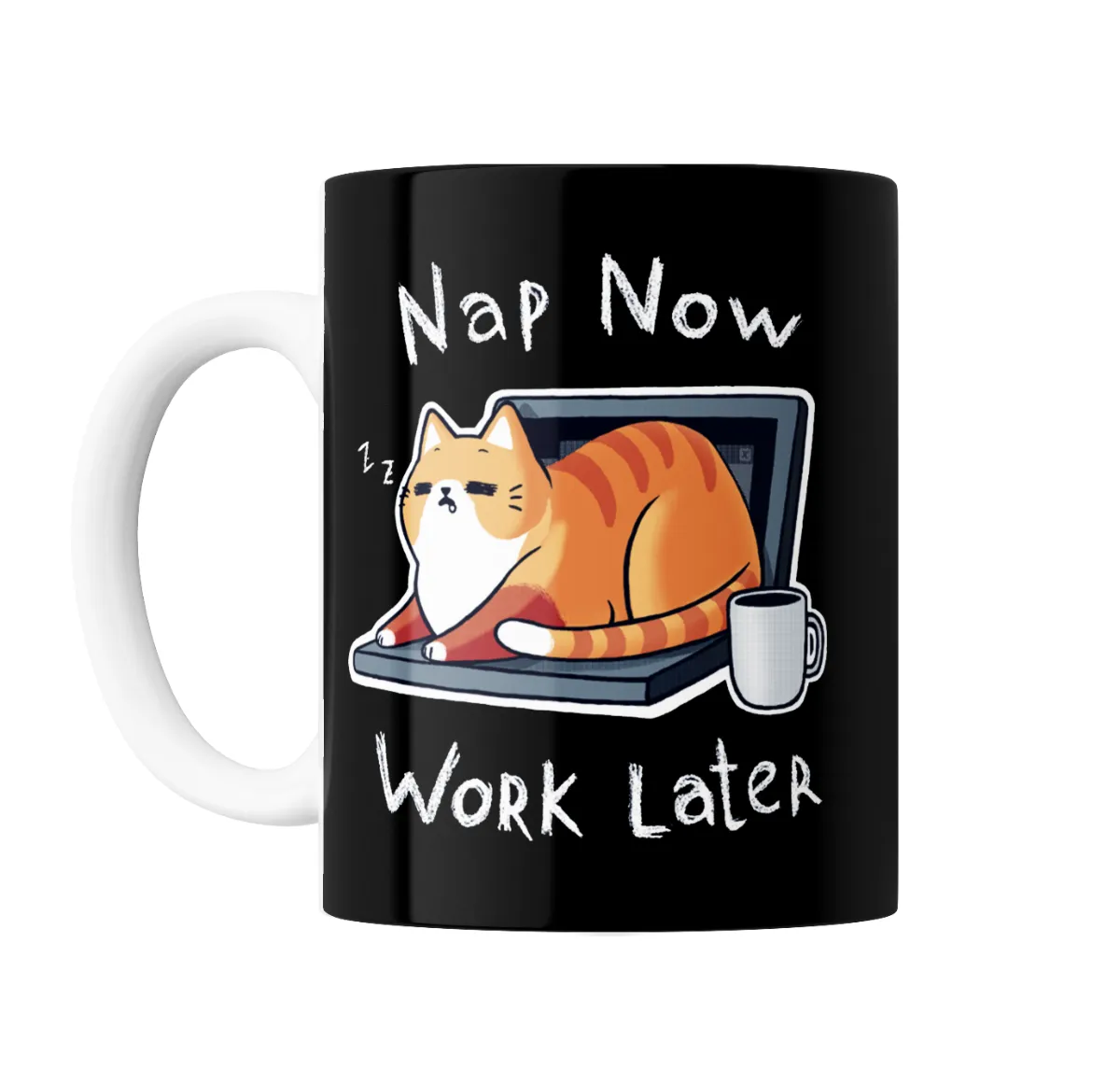 Taza de Cerámica Gato Naranja Nap Now Work Later - vista 2