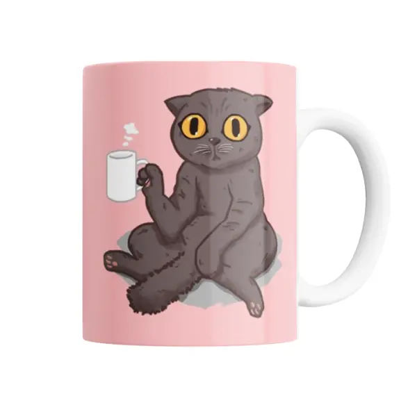 Taza de Cerámica Gato Gris con Taza de Café