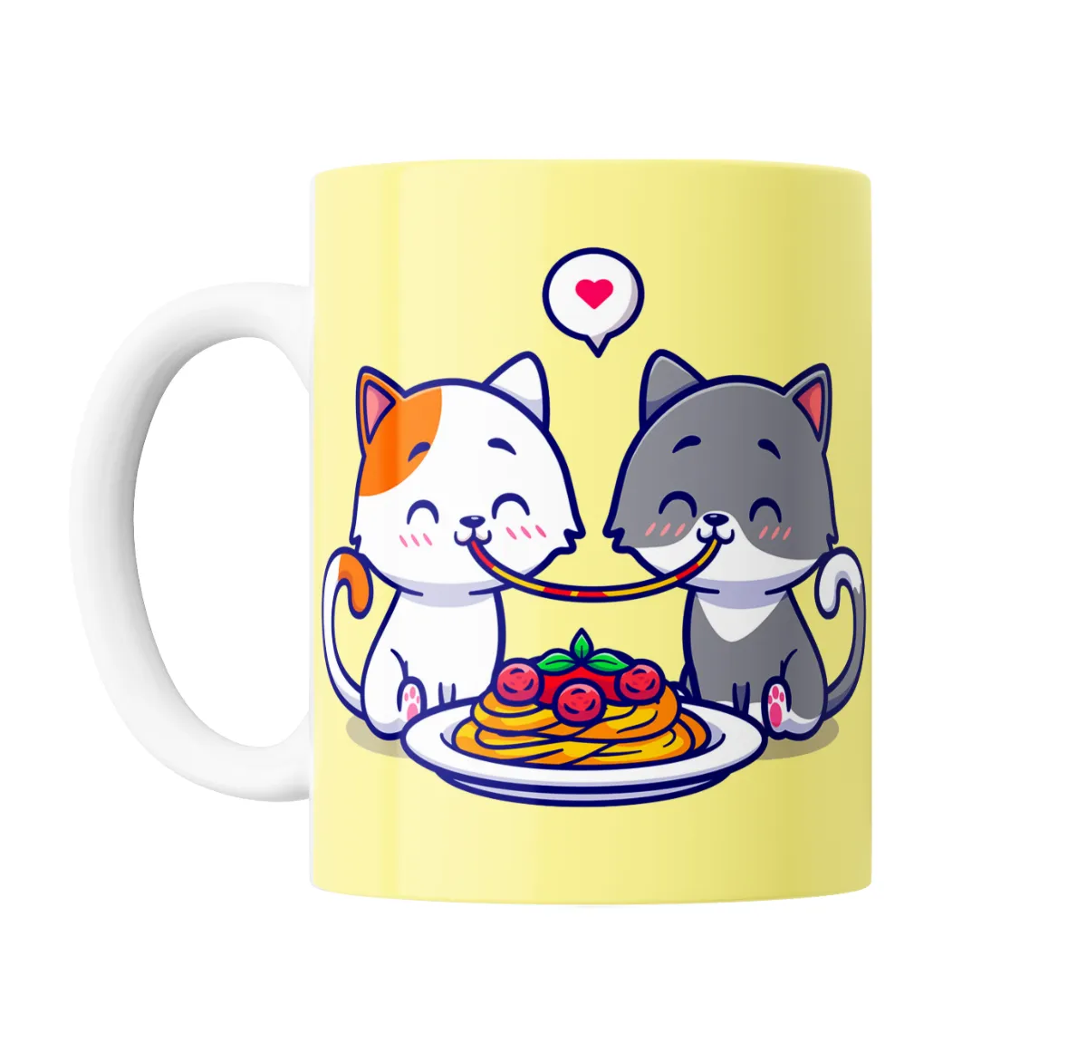 Taza de Cerámica Gatitos Enamorados Comiendo Spaghetti - vista 2