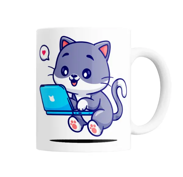 Taza de Cerámica Gatito Programador con Notebook