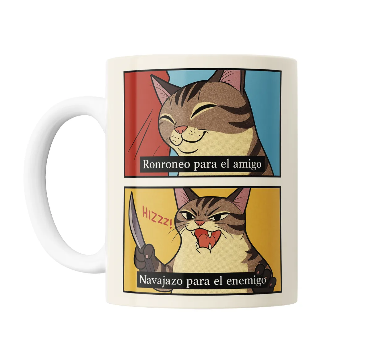 Taza de Cerámica Gatito Ronroneo para el amigo y Navajazo para el enemigo - vista 2