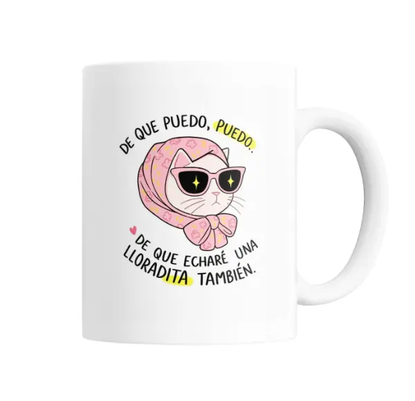 Taza de Cerámica Gatito Lloradita con Pañuelo y Lentes