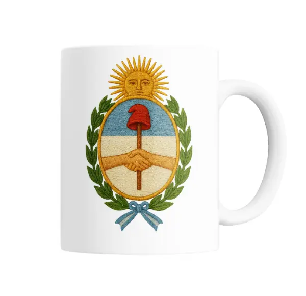 Taza de Cerámica Escudo Nacional Argentino Gorro Frigio y Manos Unidas
