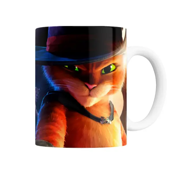 Taza de Cerámica Gato con Botas Sombrero y Mirada