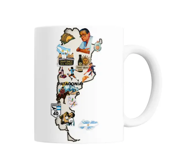 Taza de Cerámica Mapa Argentina Empanadas Mate Tango Fútbol