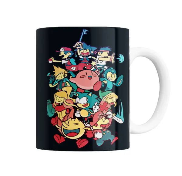 Taza de Cerámica Crossover Gamer Mario Sonic Kirby Pac-Man Zelda