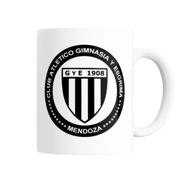 Taza de Cerámica Gimnasia y Esgrima Mendoza Escudo Blanco y Negro