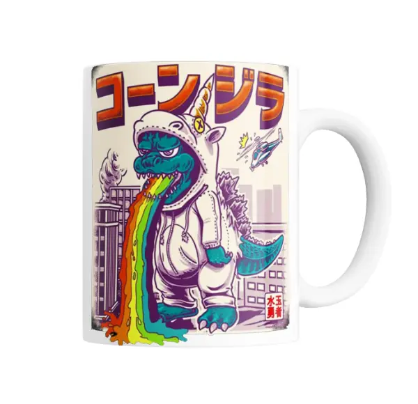 Taza de Cerámica Godzilla Unicornio Arcoíris