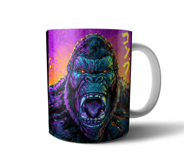 Taza de Cerámica Godzilla King Kong Gorila Furioso Neón