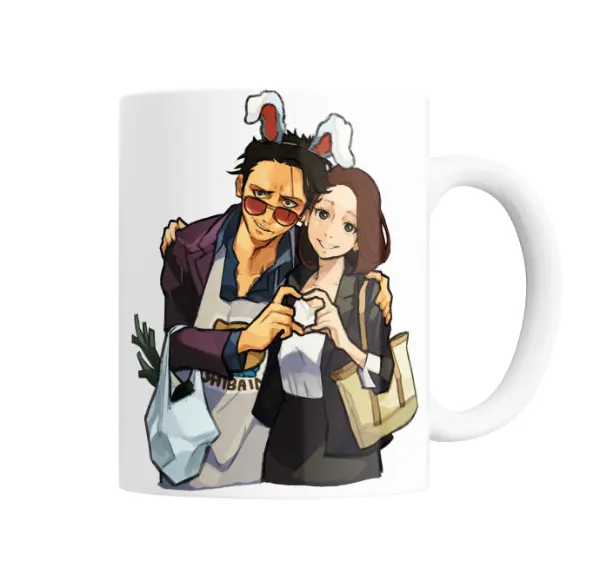 Taza de Cerámica Gokushufudou Tatsu y Miyu Corazón