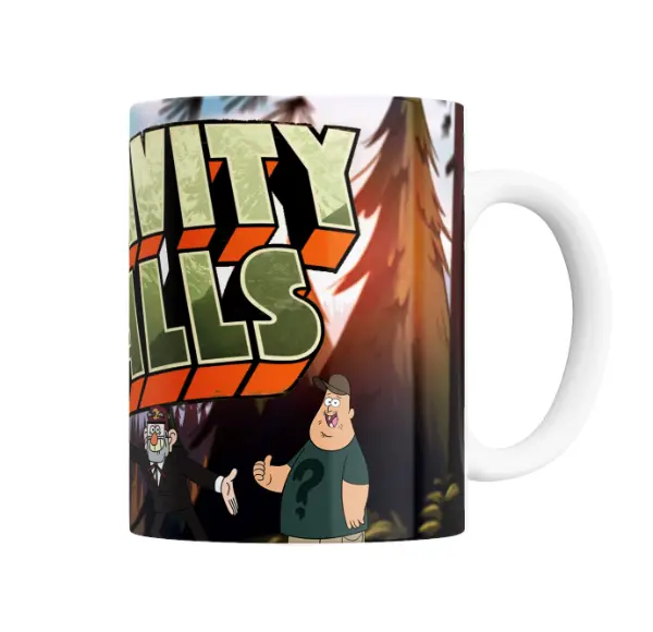 Taza de Cerámica Gravity Falls Logo con Dipper, Mabel, Wendy y Stan