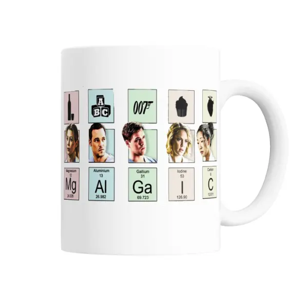 Taza de Cerámica Greys Anatomy Tabla Periódica Personajes