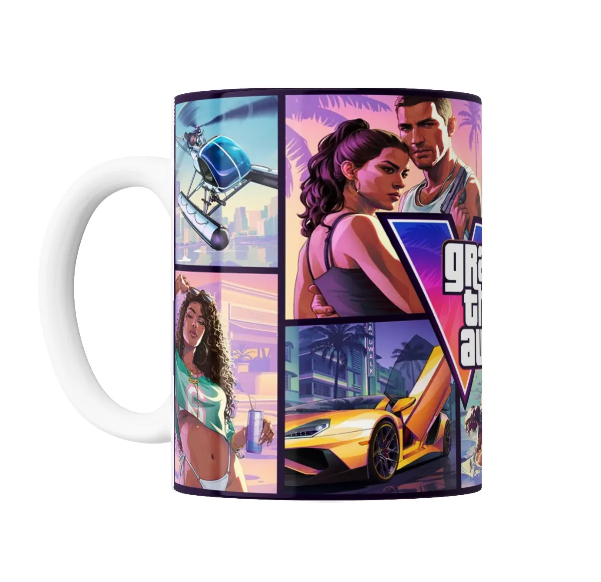 Taza de Cerámica GTA VI Collage Lancha Flamenco Personajes - vista 2