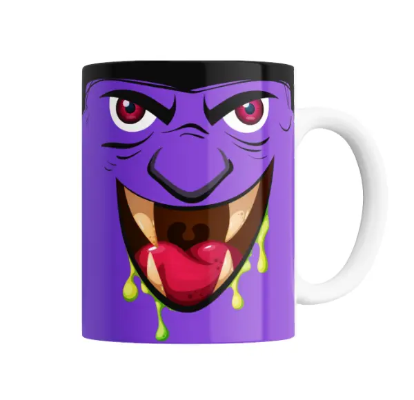 Taza de Cerámica Halloween Monstruo Violeta con Colmillos