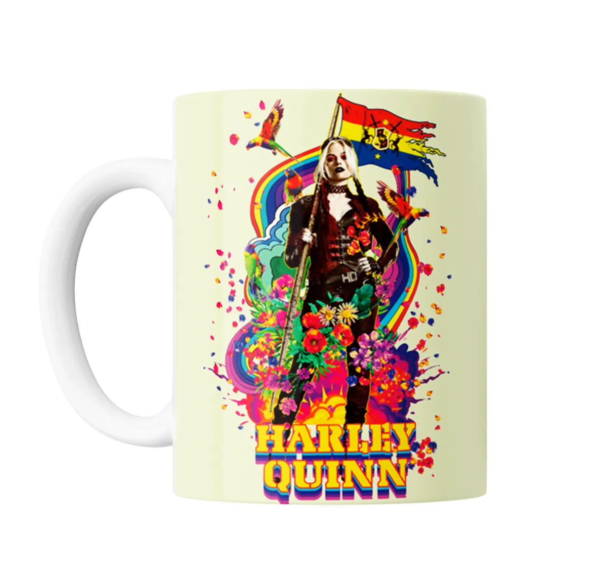 Taza de Cerámica Harley Quinn Escuadrón Suicida Flores y Arcoíris - vista 2