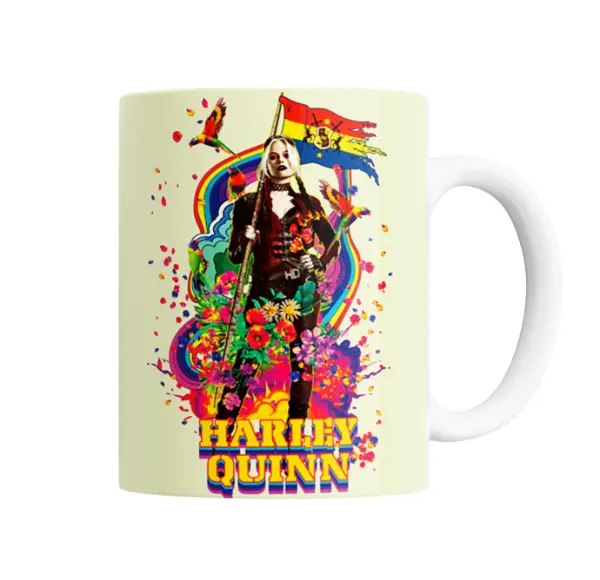Taza de Cerámica Harley Quinn Escuadrón Suicida Flores y Arcoíris
