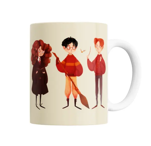Taza de Cerámica Harry Potter Hermione Ron y Harry Ilustrado