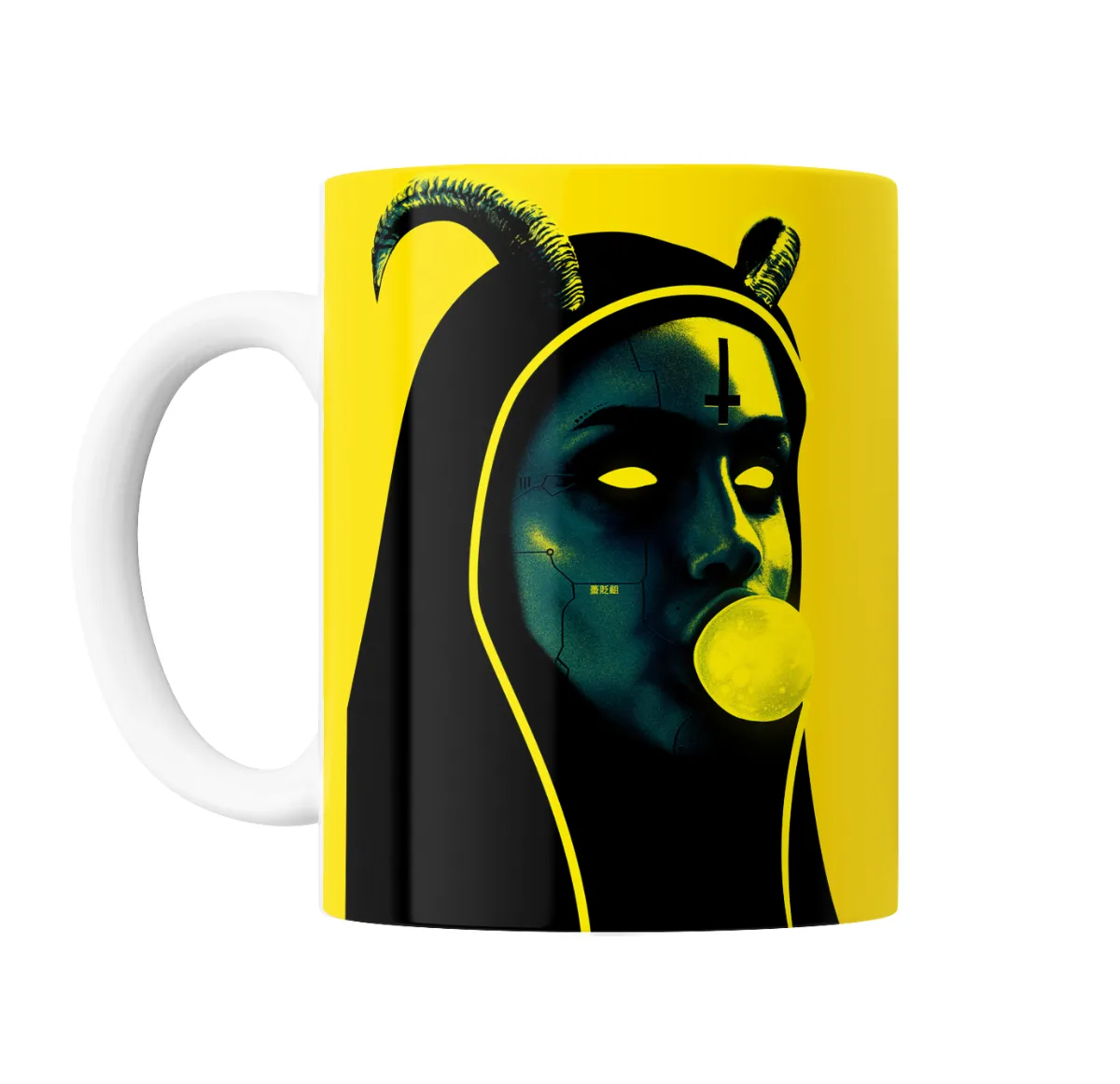 Taza de Cerámica Art Mujer con Cuernos y Chicle Amarillo - vista 2