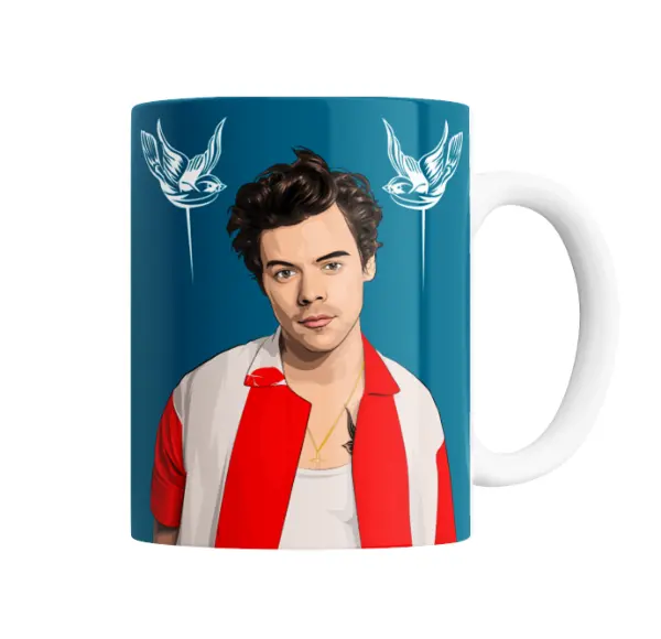 Taza de Cerámica Harry Styles Ilustración Camisa Roja