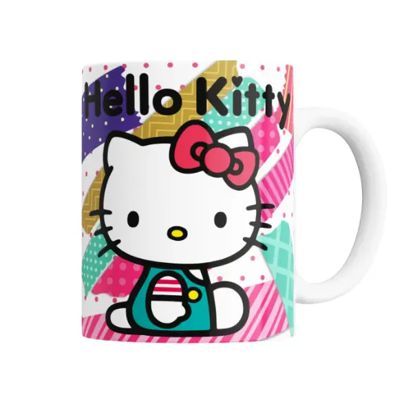 Taza de Cerámica Hello Kitty con Retazos de Colores