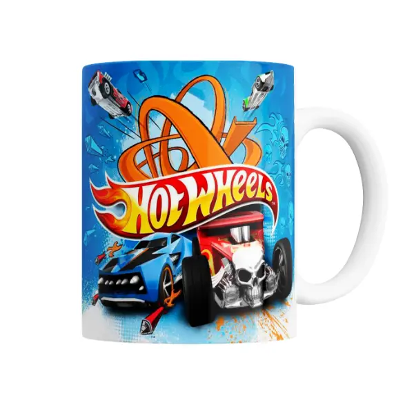 Taza de Cerámica Hot Wheels Calavera Ruedas Azul