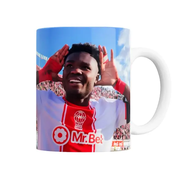 Taza de Cerámica Huracán Jugador Celebrando con la Hinchada Caicedo