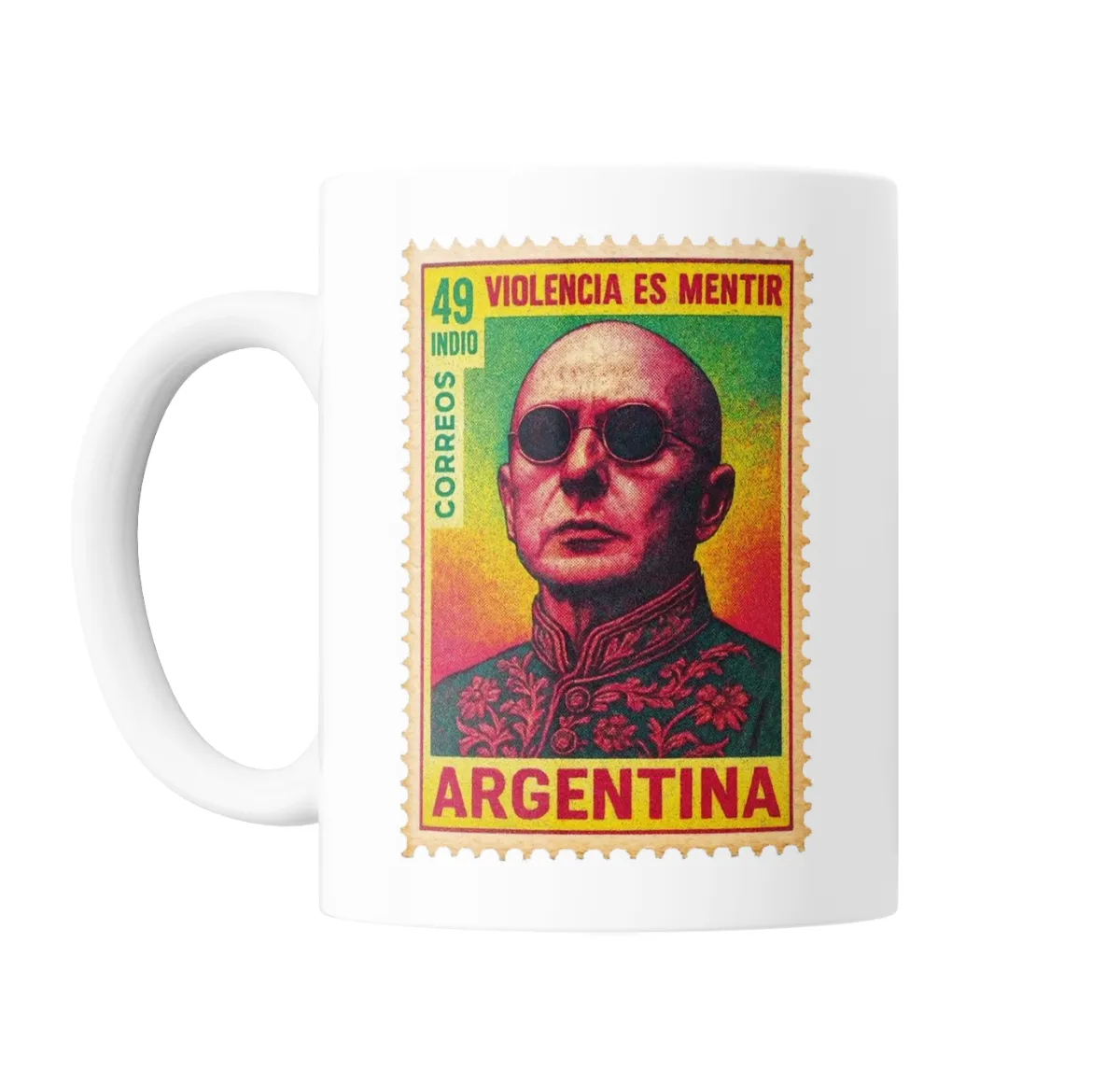 Taza de Cerámica Indio Solari Violencia es Mentir Estampilla Argentina - vista 2