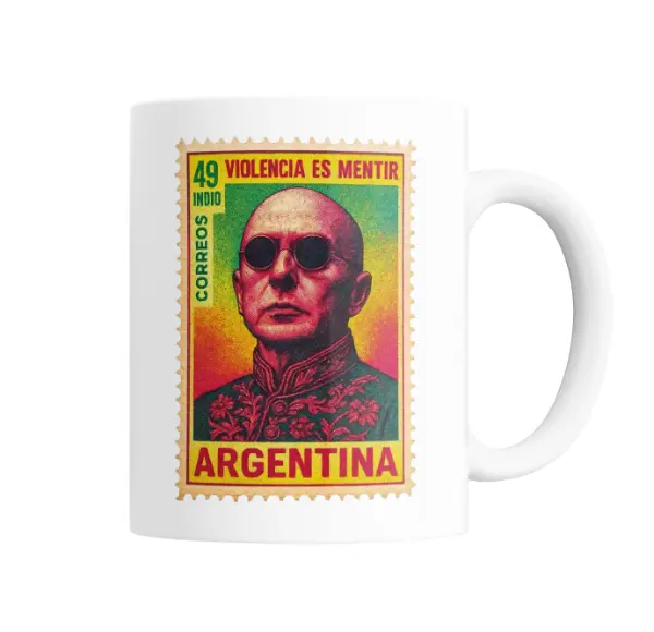 Taza de Cerámica Indio Solari Violencia es Mentir Estampilla Argentina