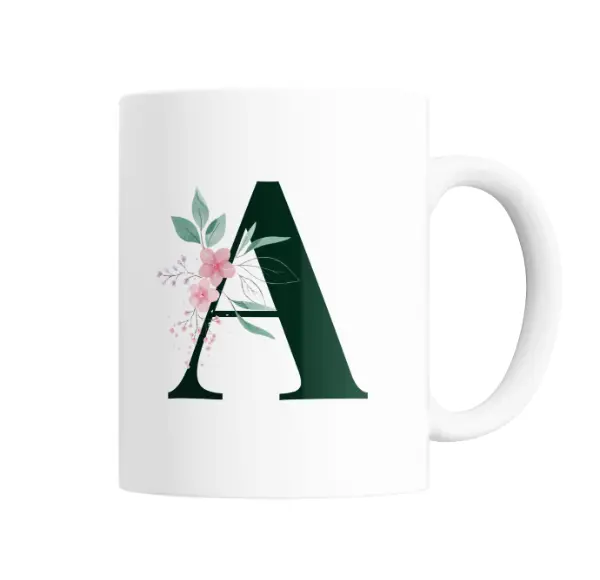 Taza de Cerámica Iniciales Verde A Flores