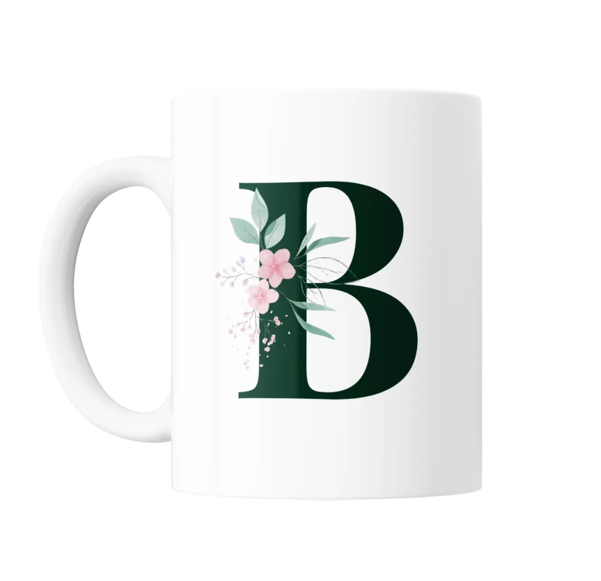 Taza de Cerámica Iniciales Verde B con Flores - vista 2
