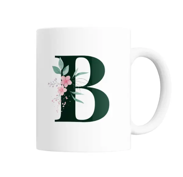 Taza de Cerámica Iniciales Verde B con Flores