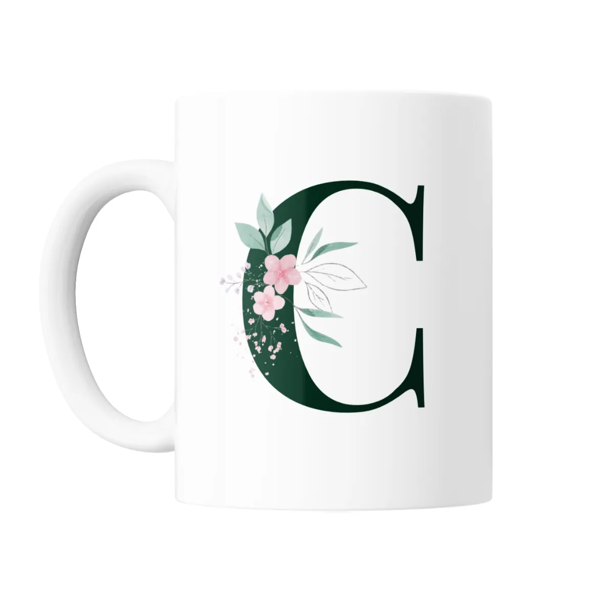Taza de Cerámica Inicial C Verde con Flores - vista 2