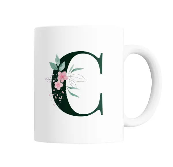 Taza de Cerámica Inicial C Verde con Flores