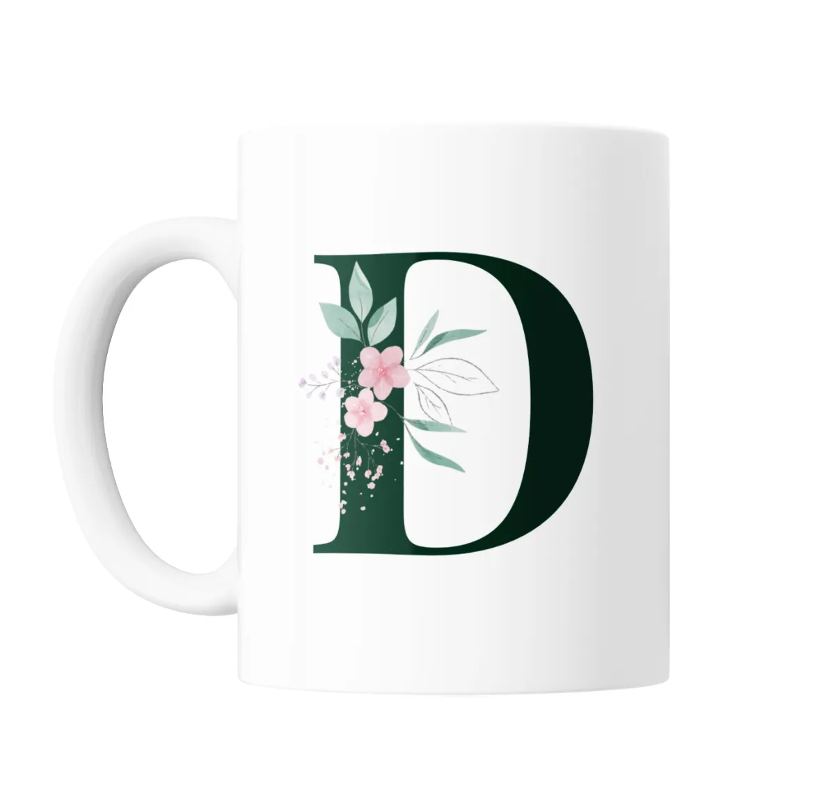 Taza de Cerámica Iniciales Verde D con Flores - vista 2